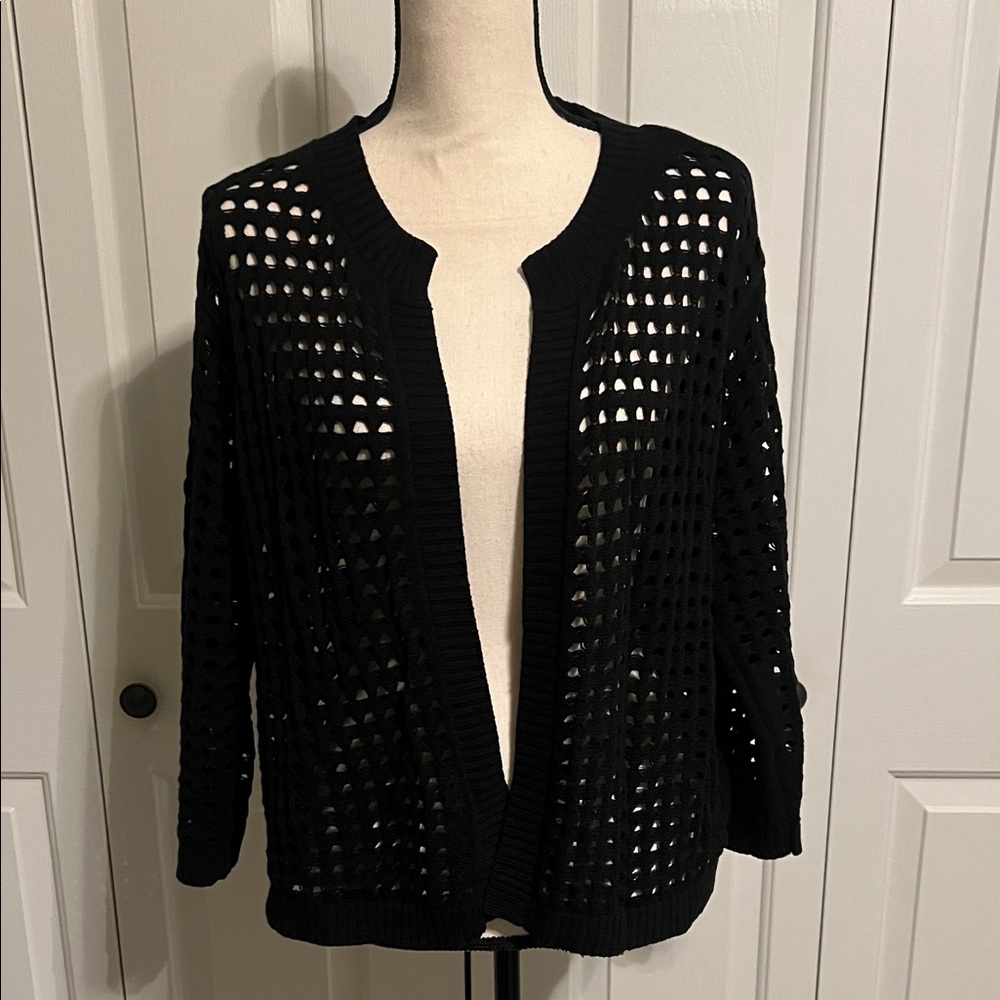 DKNY JEANS, IT CITY OPEN WEAVE CARDIGAN BLK COLOR SIZE L - Picture 3 of 10